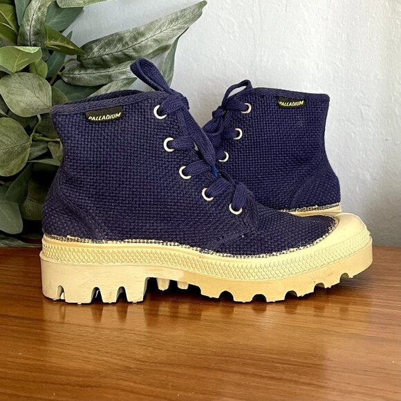 Vintage Palladium Canvas Boots Made in France Navy Blue
